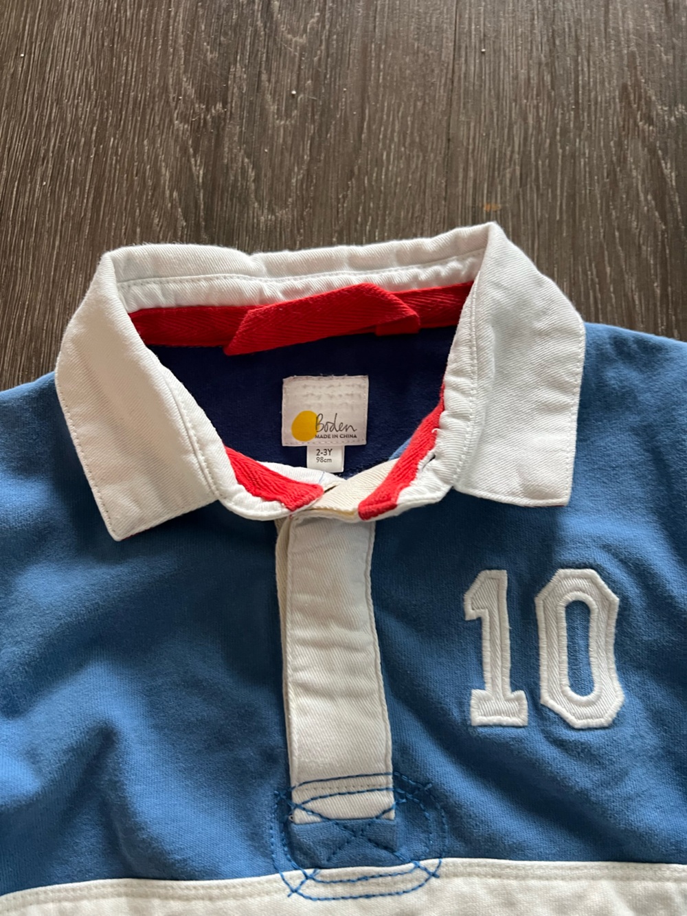 Mini Boden Blue Polo with White Collar and Red Trim